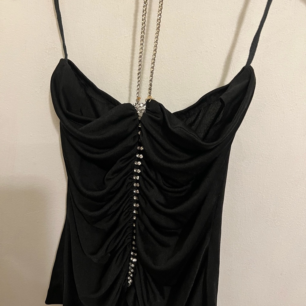 Black Ruched Camisole with Silver Embellishments